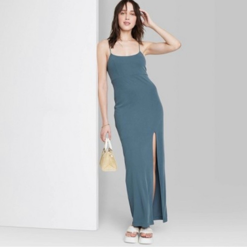 Wild Fable Blue Ribbed Slip Maxi Dress